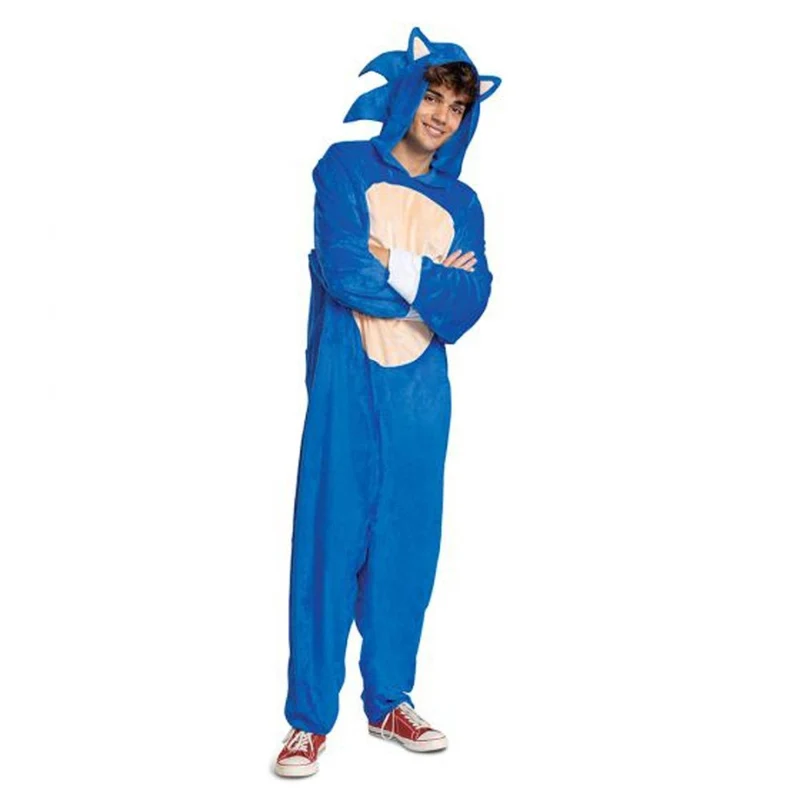 Sonic the hedgehog Hooded Jumpsuit Costume for Adults, Blue Hooded Jumpsuit