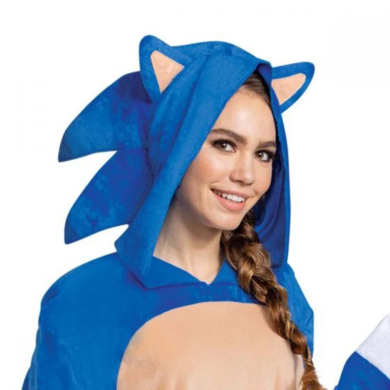 Sonic the hedgehog Hooded Jumpsuit Costume for Adults, Blue Hooded Jumpsuit