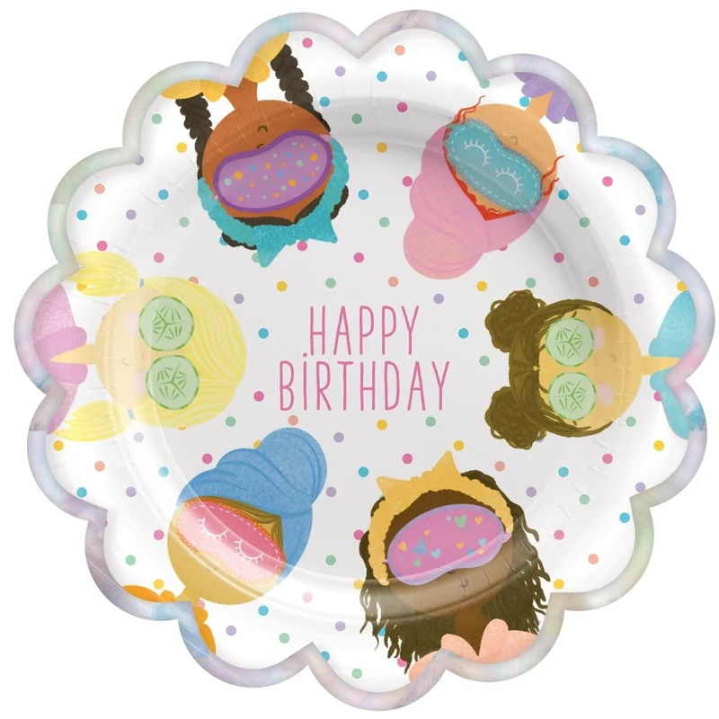 Spa Party Large Lunch Paper Plates, 9 Inches, 8 Count