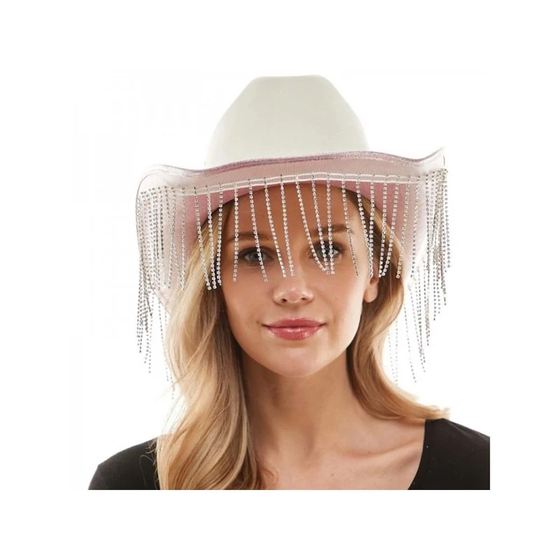 Pink Cowboy Hat with Fringe for Adults
