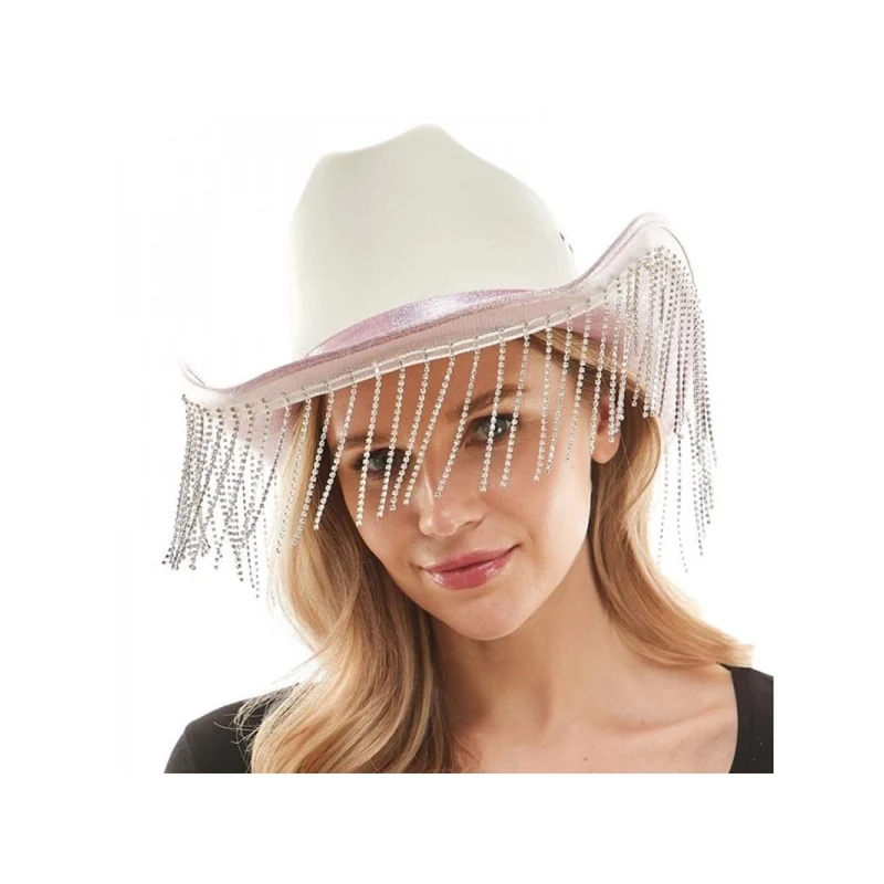Pink Cowboy Hat with Fringe for Adults