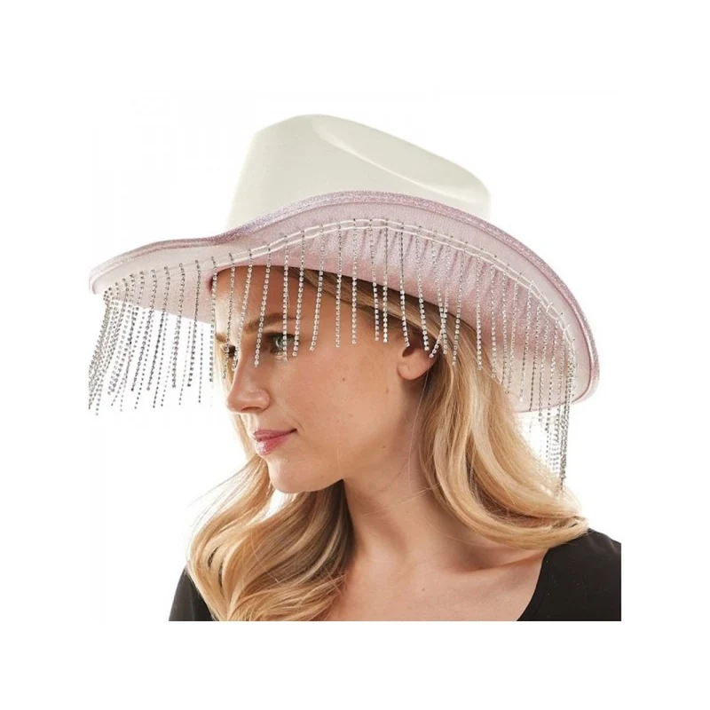 Pink Cowboy Hat with Fringe for Adults