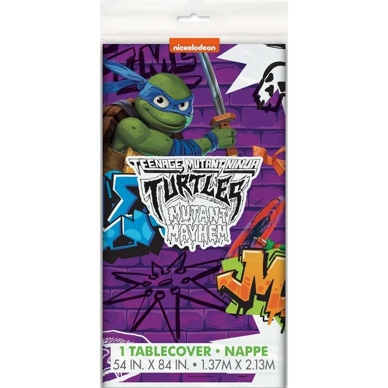 Ninja Turtles: Mutant Mayhem Birthday Plastic Table Cover, 54 x 84 Inches, 1 Count