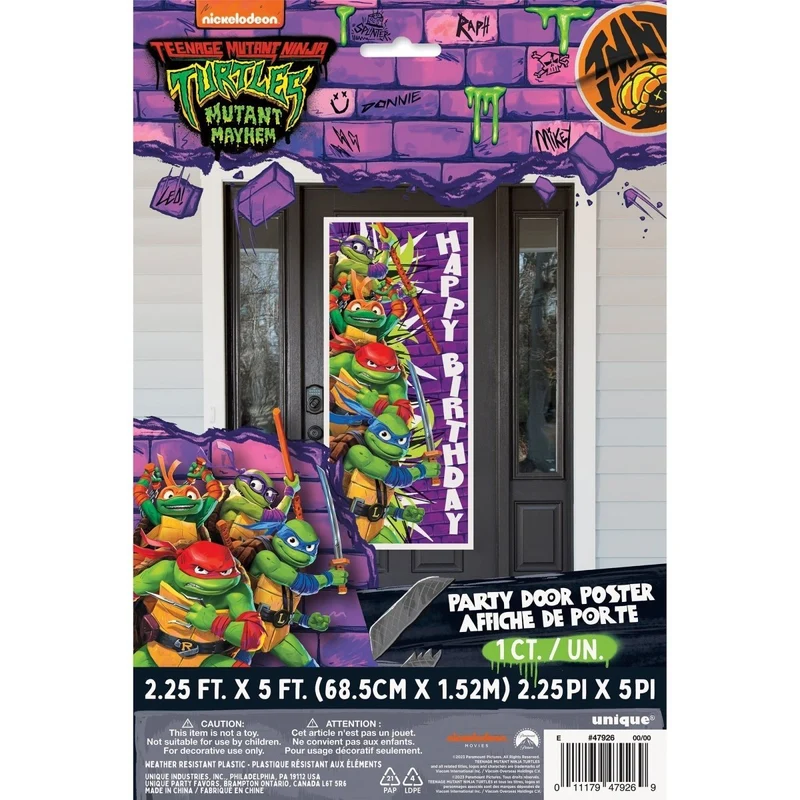 Ninja Turtles: Mutant Mayhem Birthday Door Poster, 27 x 60 Inches, 1 Count