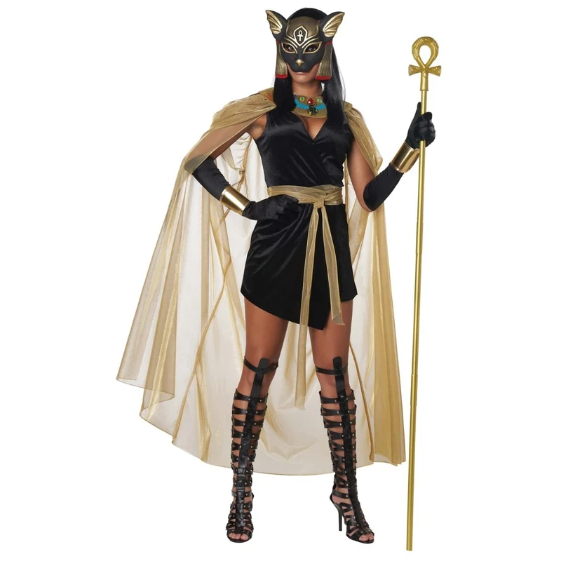 Feline Egyptian Goddess Costume for Adults, Black Dress