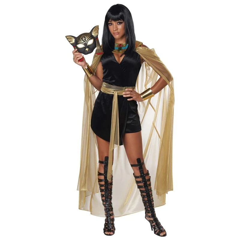 Feline Egyptian Goddess Costume for Adults, Black Dress