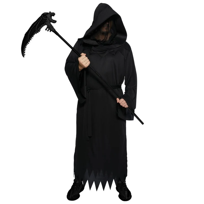 The Reaper Plus Size Costume for Adults, Black Robe with Mask and Belt
