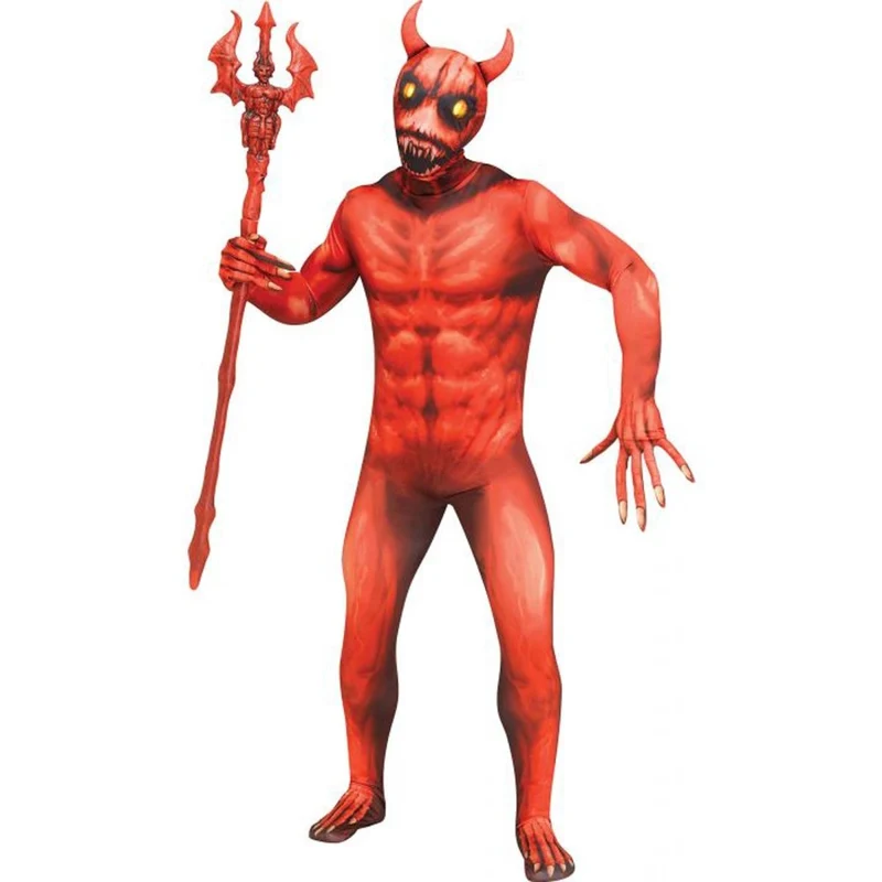 Evil Demon Fade Eyes Costume for Adults, Red Jumpsuit