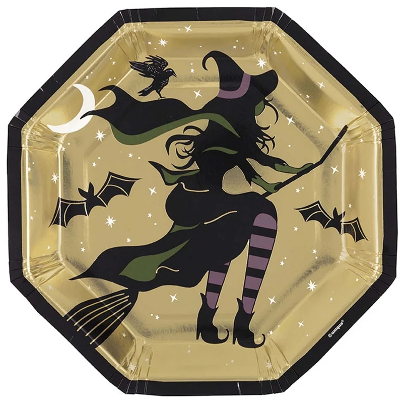 Celestial Halloween Large Octagon Shaped Lunch Paper Plates, 8 Inches, 8 Count