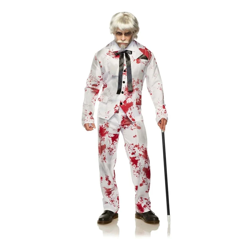 Evil Fast Food Colonel Costume for Adults, Bloodstained Jacket and Pants