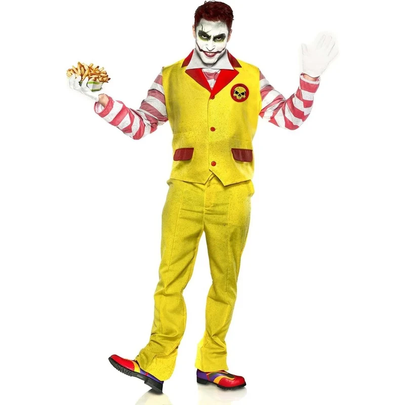 Evil Fast Food Clown Costume for Adults, Vest with Sleeves