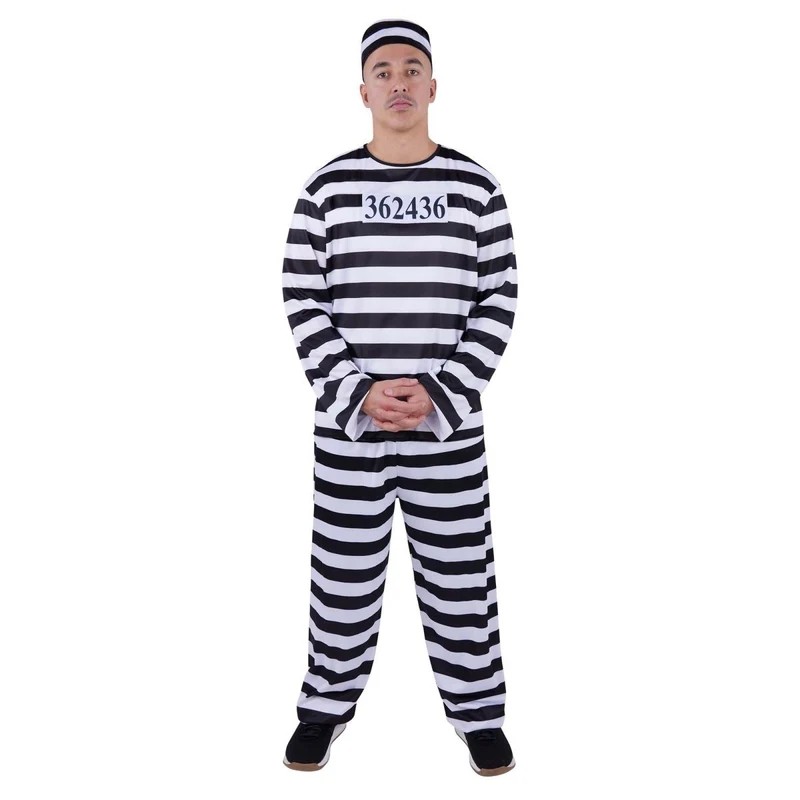 Jailbird Plus Size Costume for Adults, Black and White Striped Pants and Top