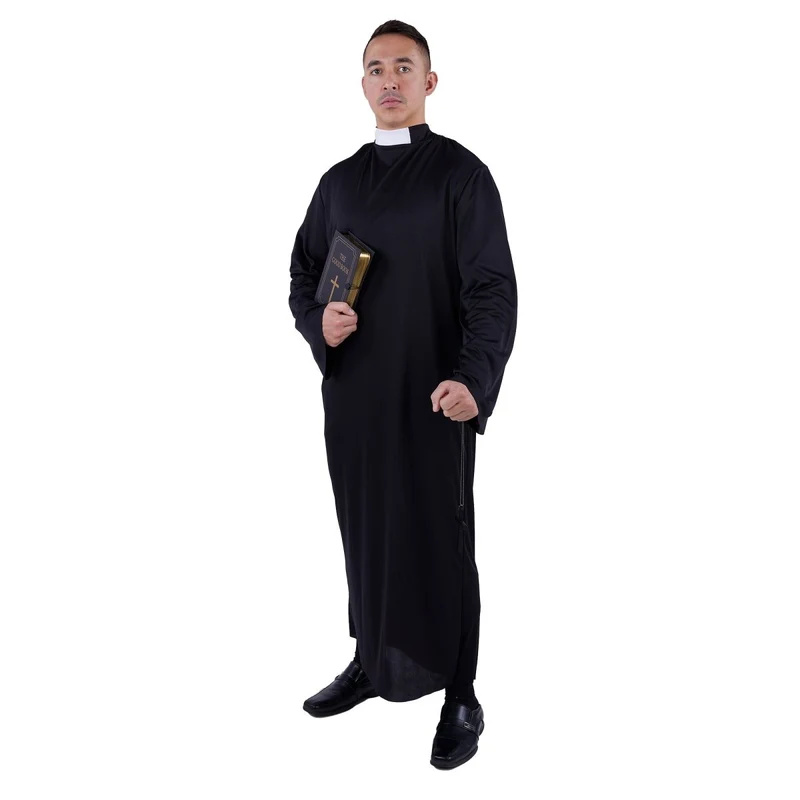 Priest Plus Size Costume for Adults, Black Cassock with Chaplet