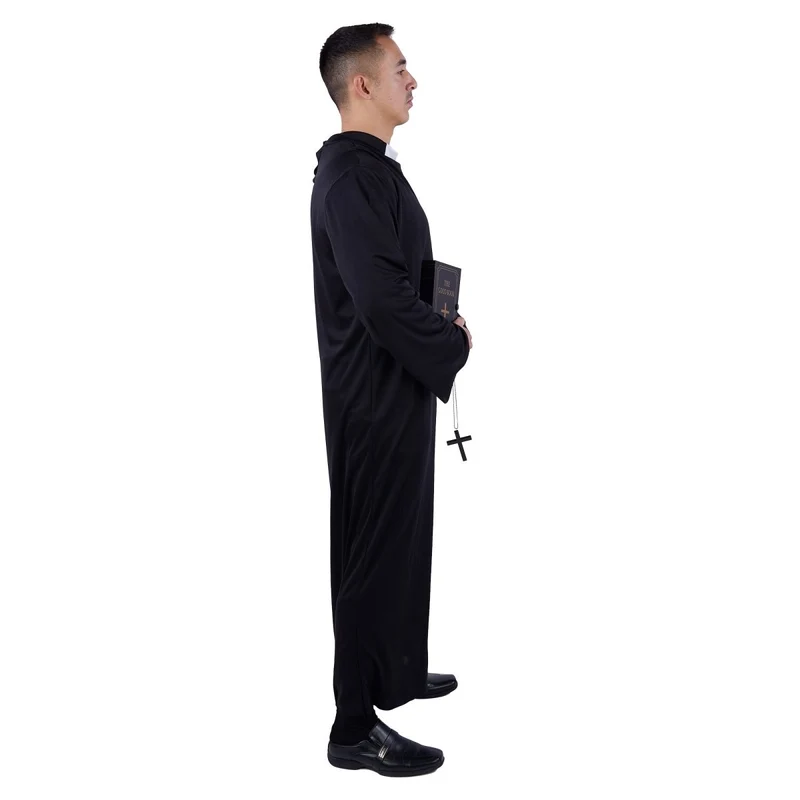 Priest Costume for Adults, Black Cassock with Chaplet