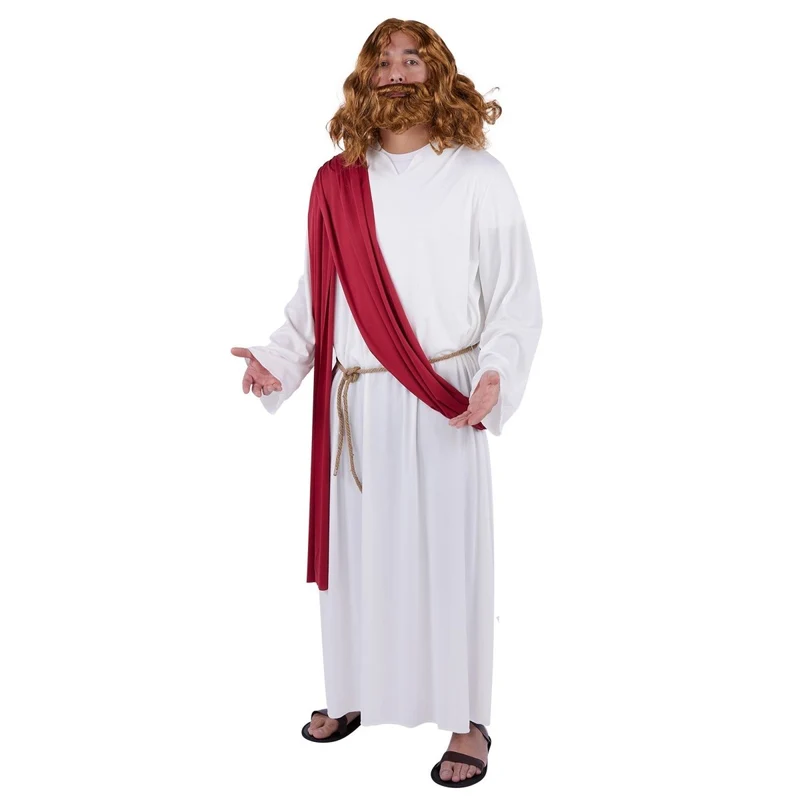 Jesus Plus Size Costume for Adults, White Robe with Red Sash