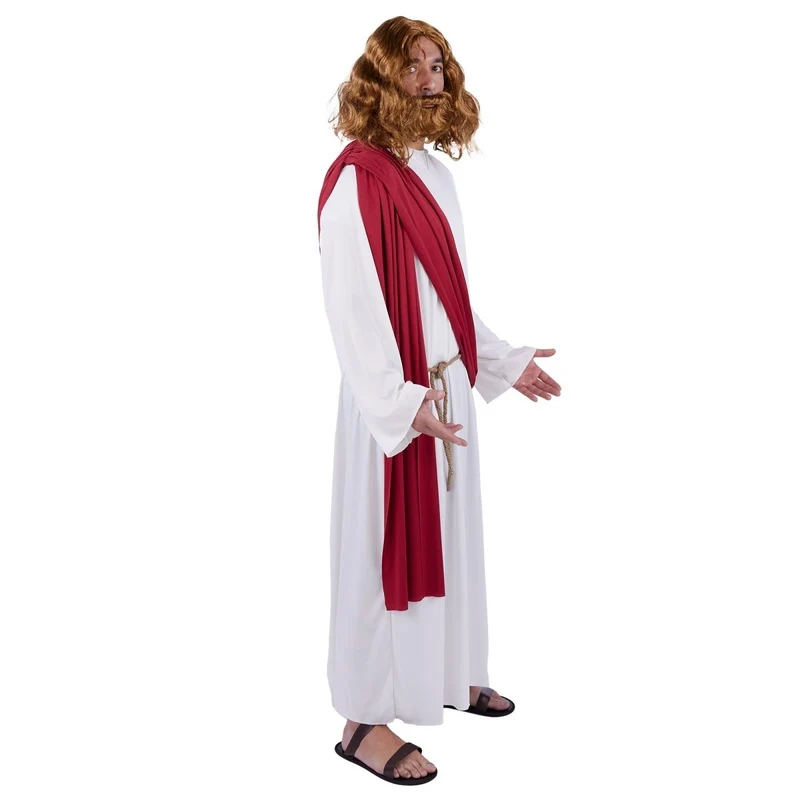 Jesus Plus Size Costume for Adults, White Robe with Red Sash