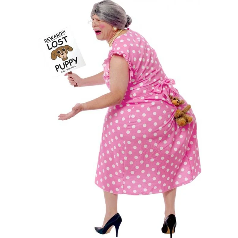 Lost Puppy Costume for Adults, Polka Dot Dress with Stuffed Bodysuit