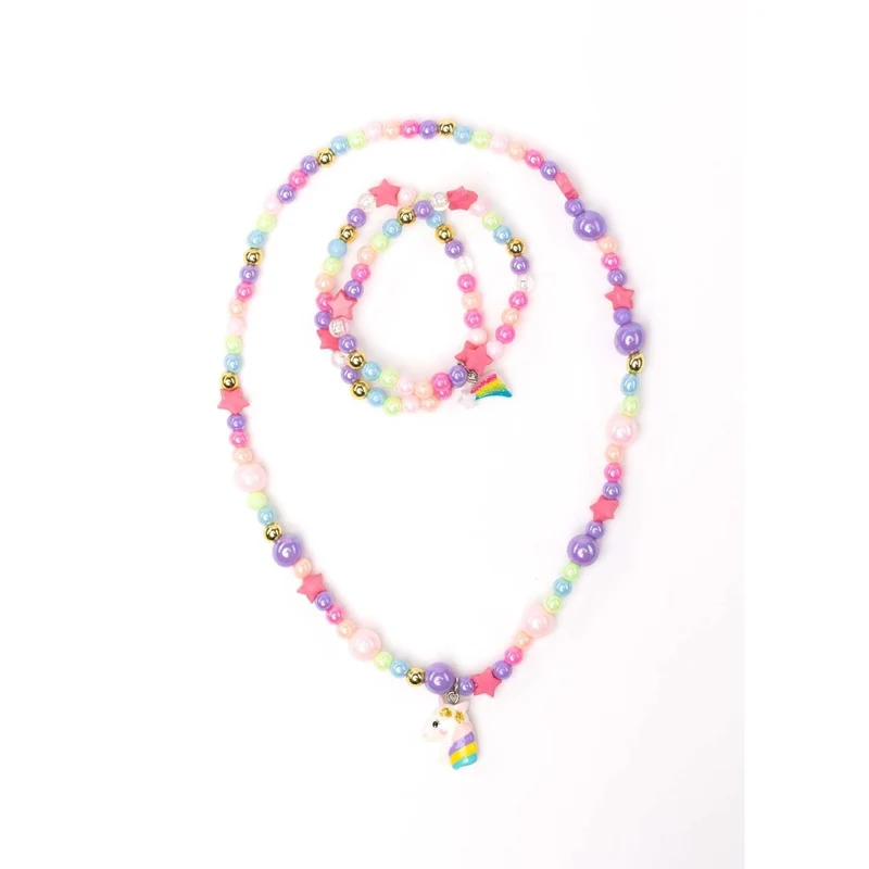 Cheerful Starry Unicorn Necklace and Bracelet Set for Kids