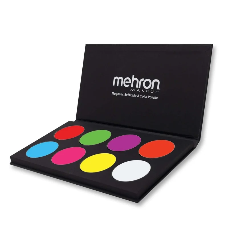 Mehron Paradise Makeup AQ Palette, 8 Neon UV Glow Colours, 1 Count