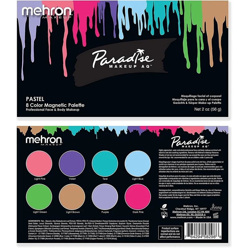 Mehron Paradise Makeup AQ Palette, 8 Pastel Colours, 1 Count