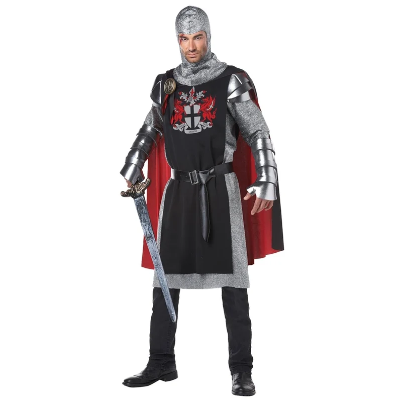 Medieval Knight Costume for Adults, Silver Tunic with Attached Sleeve