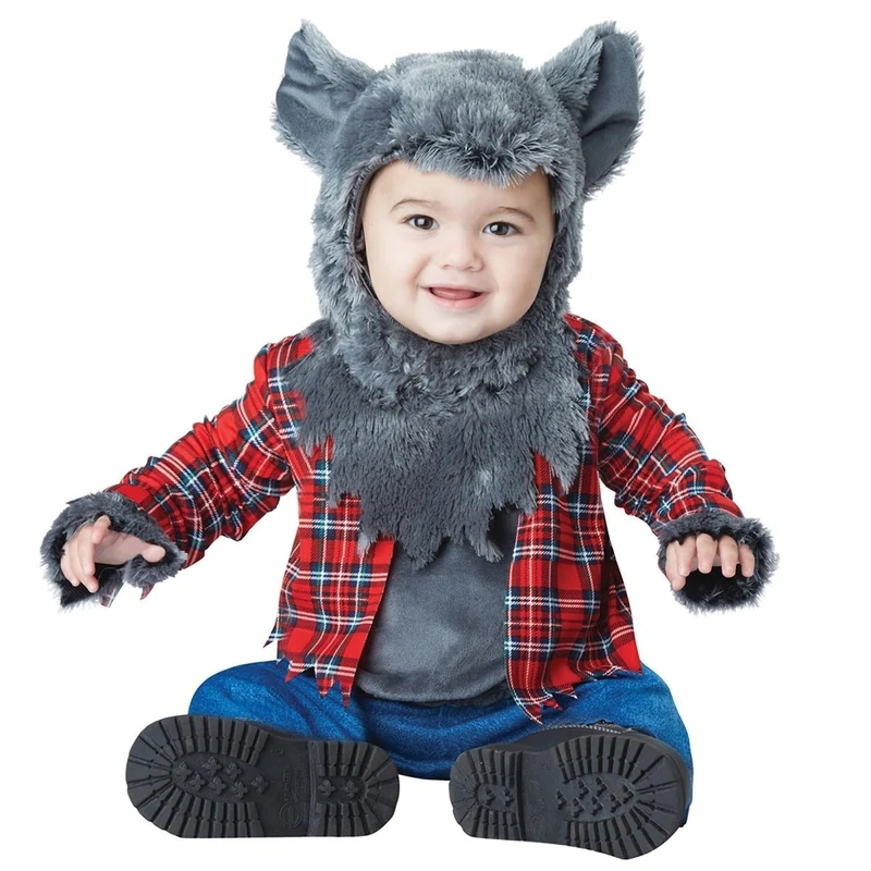 Wittle Werewolf Costume for Babies, Plaid Shirt with Attached Fur