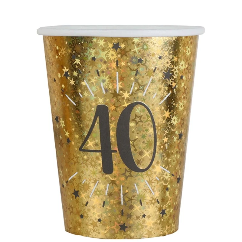Gold 40th Birthday Party Paper Cups, 9 Oz, 10 Count