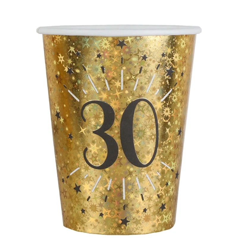 Gold 30th Birthday Party Paper Cups, 9 Oz, 10 Count