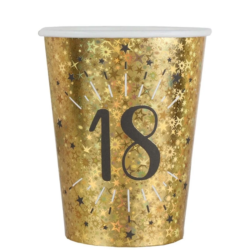 Gold 18th Birthday Party Paper Cups, 9 Oz, 10 Count