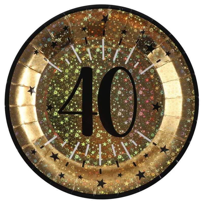 Gold 40th Birthday Large Round Lunch Paper Plates, 9 Inches, 10 Count