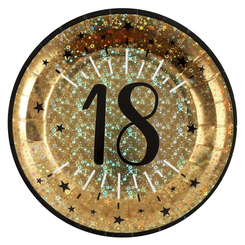 Gold 18th Birthday Large Round Lunch Paper Plates, 9 Inches, 10 Count