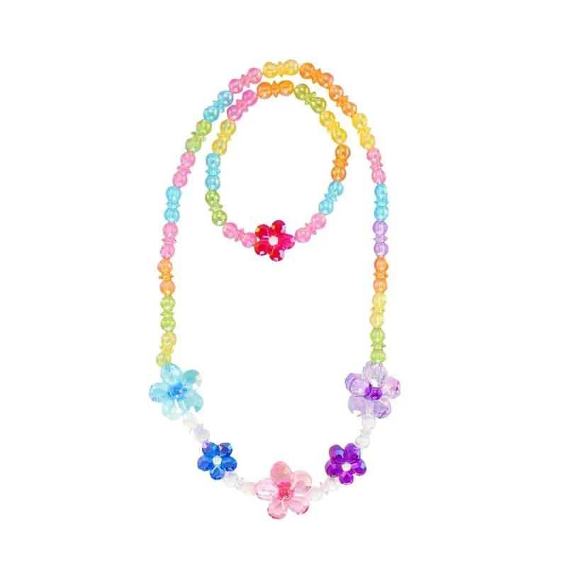 Blooming Beads Flower Necklace and Bracelet Set for Kids