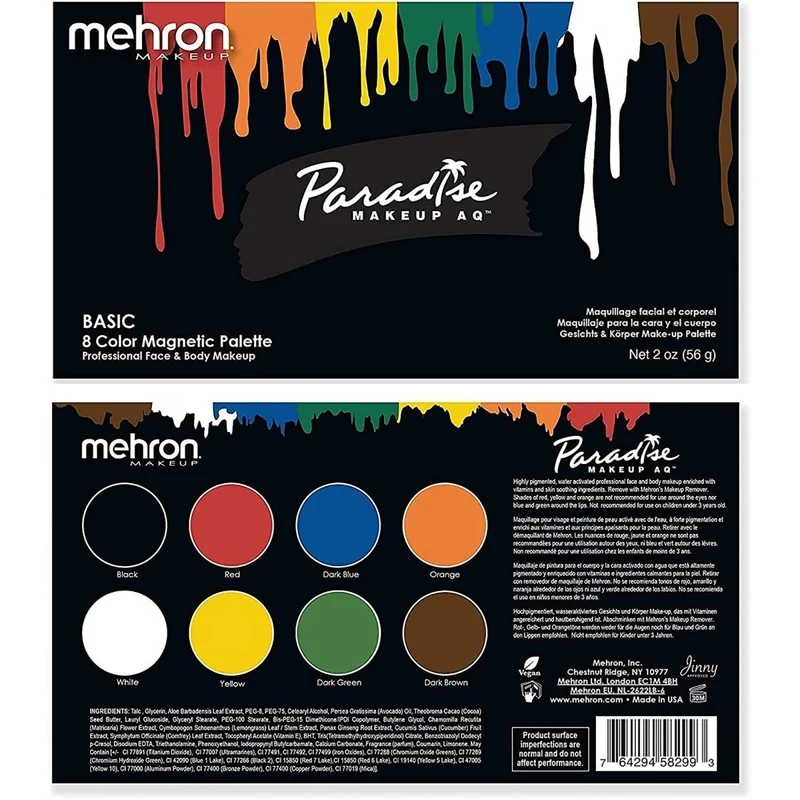 Mehron Paradise Makeup AQ Palette, 8 Basic Colours, 1 Count
