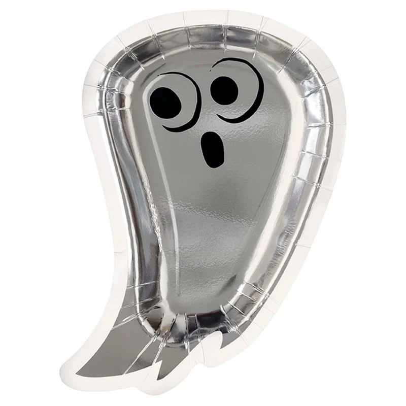 Bats and Boos Large Ghost Shape Lunch Paper Plates, 9 Inches, 8 Count