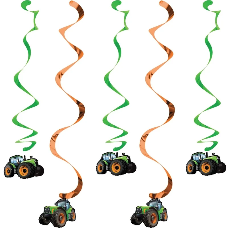 Tractor Time Birthday Spiral Decoration Kit with Cutouts, 5 Count