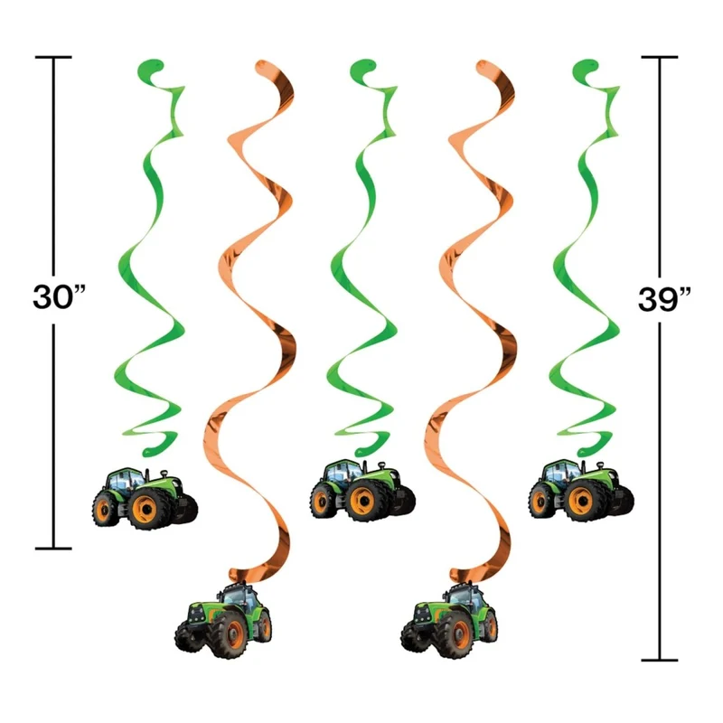 Tractor Time Birthday Spiral Decoration Kit with Cutouts, 5 Count