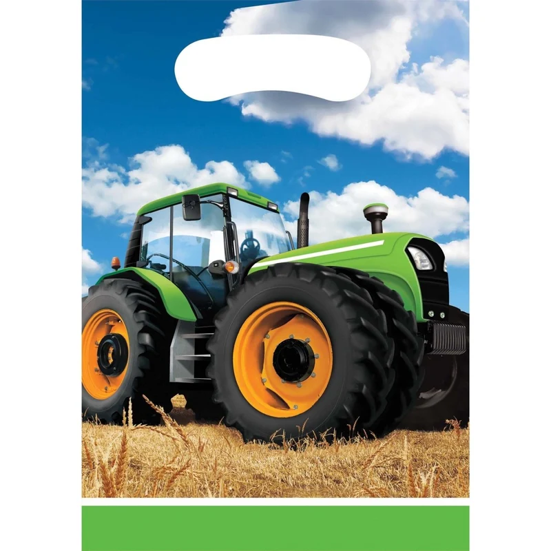 Tractor Time Printed Plastic Favour Bags, 8 Count