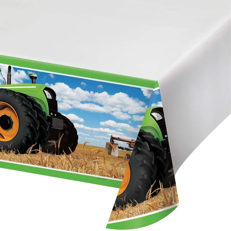 Tractor Time Birthday Rectangular Plastic Table Cover, 54 x 102 Inches, 1 Count