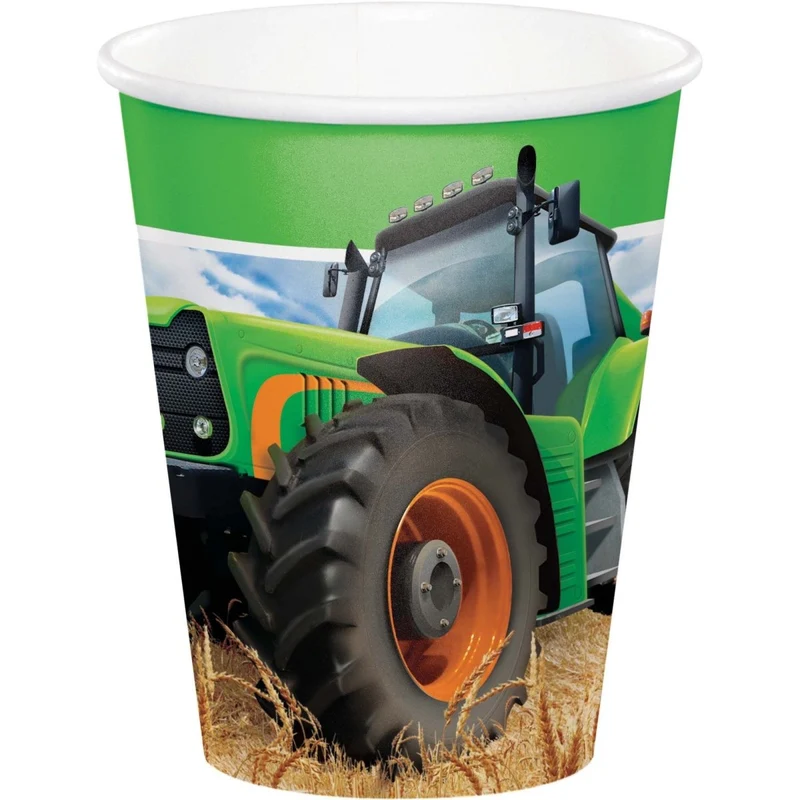 Tractor Time Birthday Party Paper Cups, 9 Oz, 8 Count