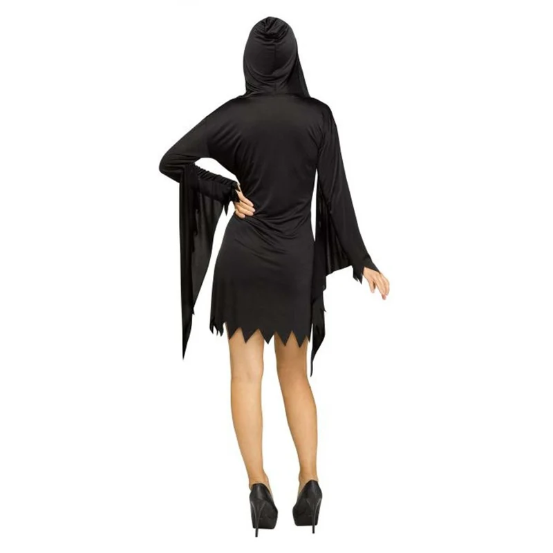Scream Ghost Face Glamour Costume for Adults, Black Hooded Dress