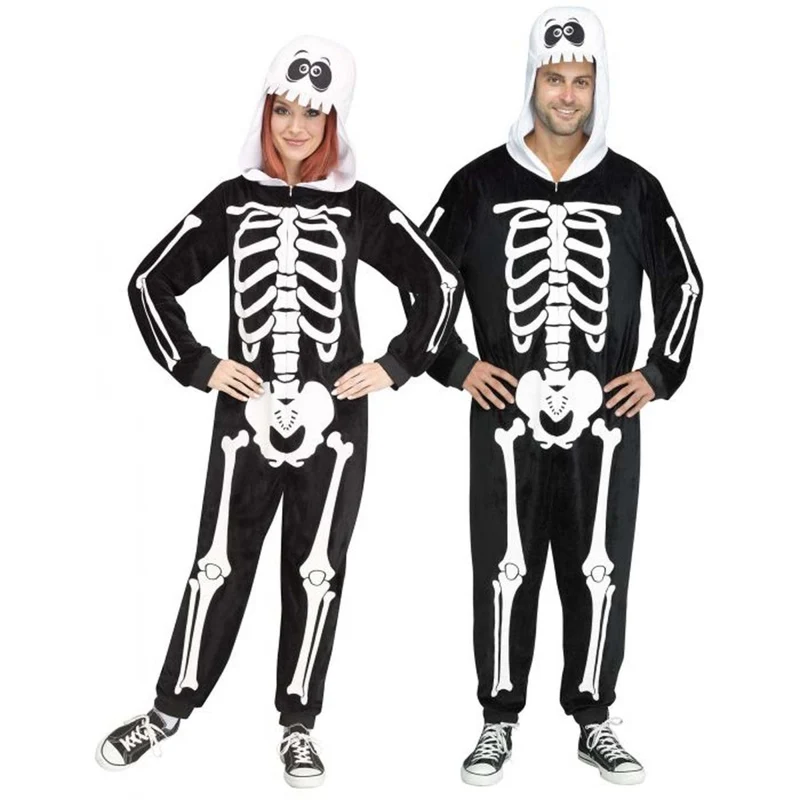 Skeleton Squad Zipster Costume for Adults, Black and White Hooded Jumpsuit