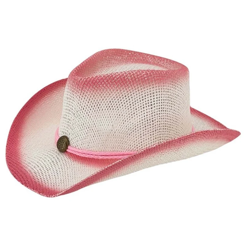 White and Pink Paper Straw Cowboy Hat for Kids