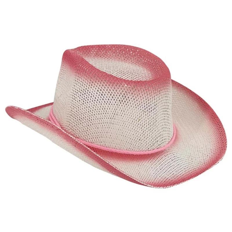White and Pink Paper Straw Cowboy Hat for Kids