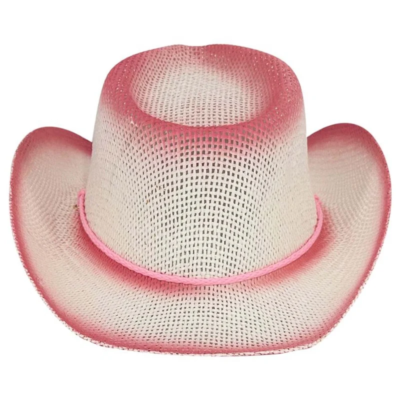 White and Pink Paper Straw Cowboy Hat for Kids