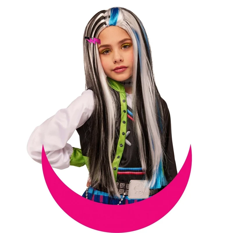 Monster High Frankie Stein Wig for Kids, Black, White and Blue