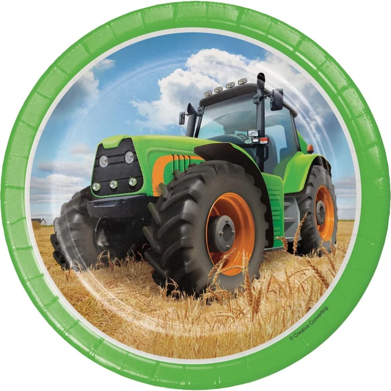 Tractor Time Birthday Small Round Dessert Paper Plates, 7 Inches, 8 Count