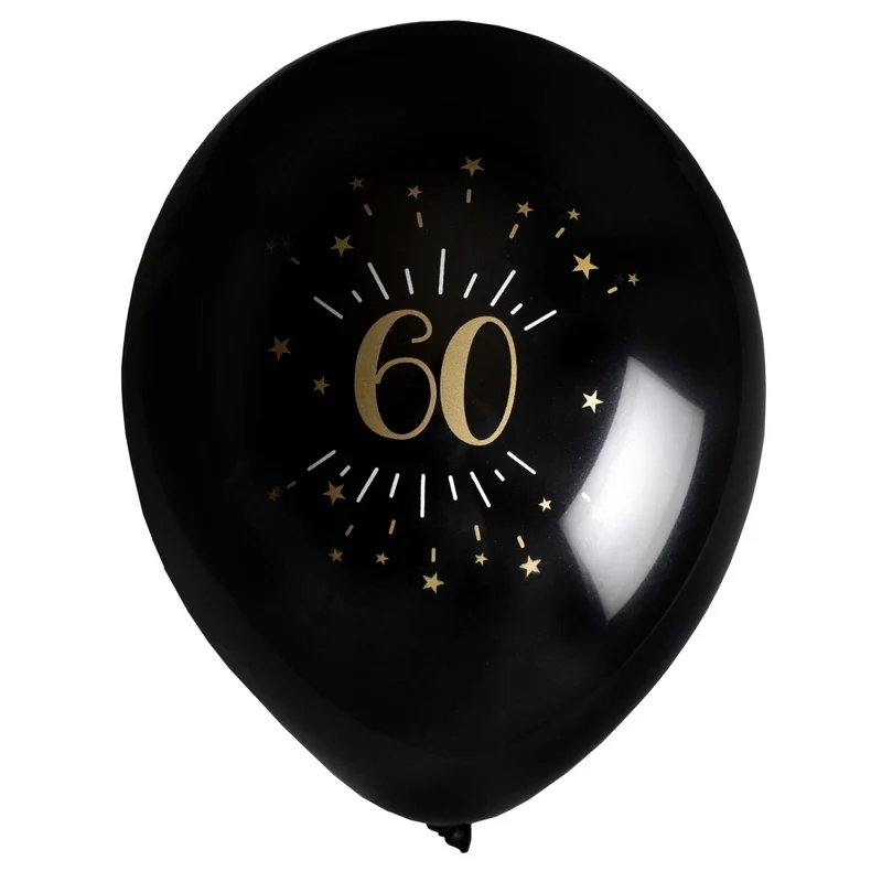 Black and Gold 60th Birthday Latex Balloons, 12 Inches, 8 Count