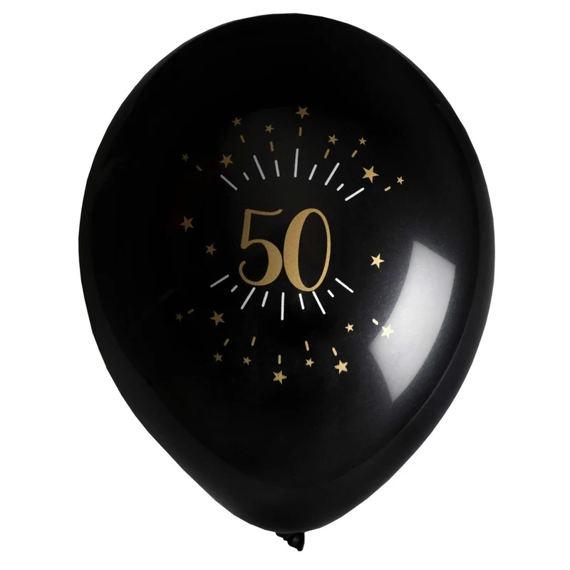 Black and Gold 50th Birthday Latex Balloons, 12 Inches, 8 Count