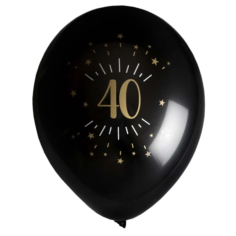 Black and Gold 40th Birthday Latex Balloons, 12 Inches, 8 Count