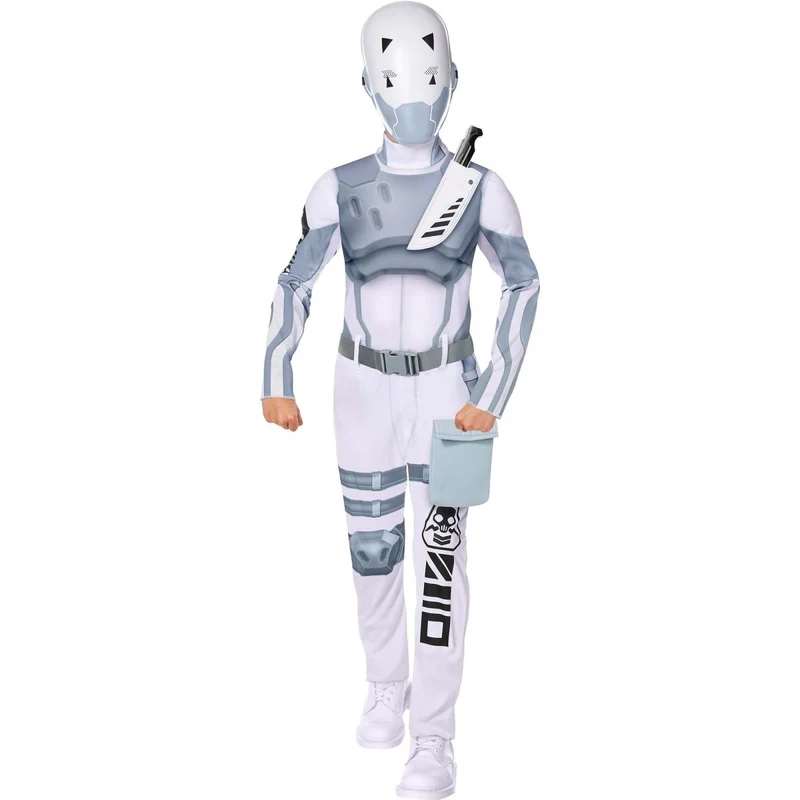 Fortnite Scratch Costume for Kids, White and Grey Jumpsuit